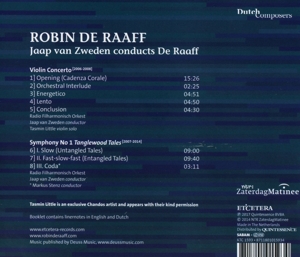 Raaff: Violin concerto, Symphony No.1 "Tanglewood tales" - Tasmin Little, Radio Filharmonisch Orkest, Jaap van Zweden - Afbeelding 2