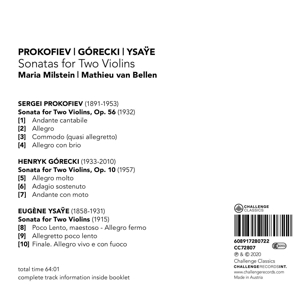 Prokofiev, Gorecki, Ysaÿe, Sonatas for two violins, Milstein, Van Bellen - Afbeelding 2